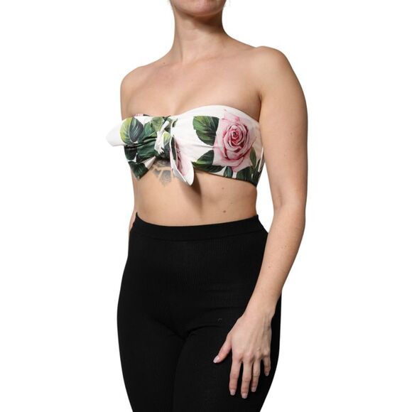 Dolce & Gabbana White Floral Print Cropped Bustier Corset Women's Top